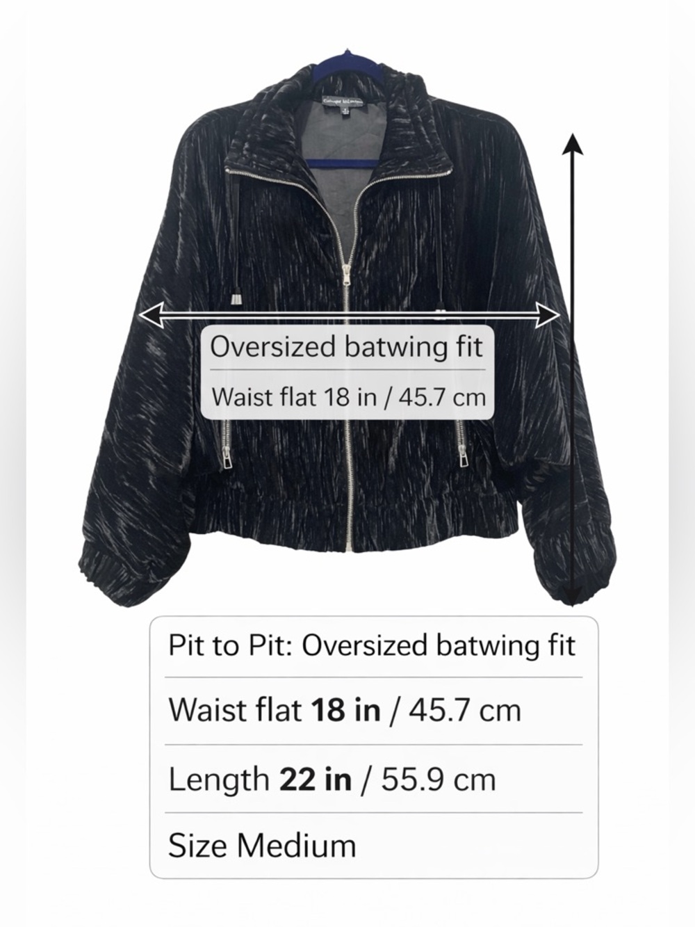 Catherine Malandrino Black Crushed Velvet Batwing Jacket – Size Medium - Picture 2 of 9